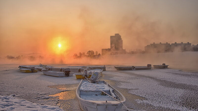 Frozen Boats on Ice — Orange
