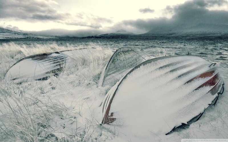 Frozen Boats on Shore