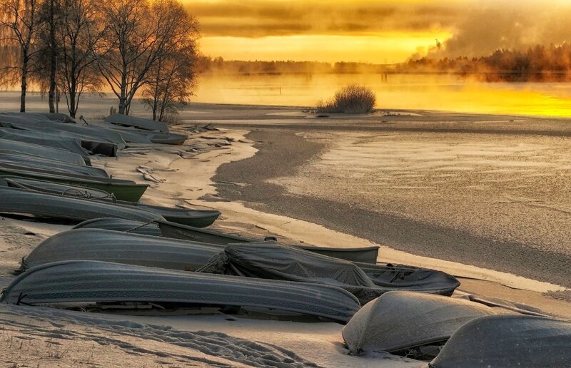 Frozen Boats on Shore — Yellow