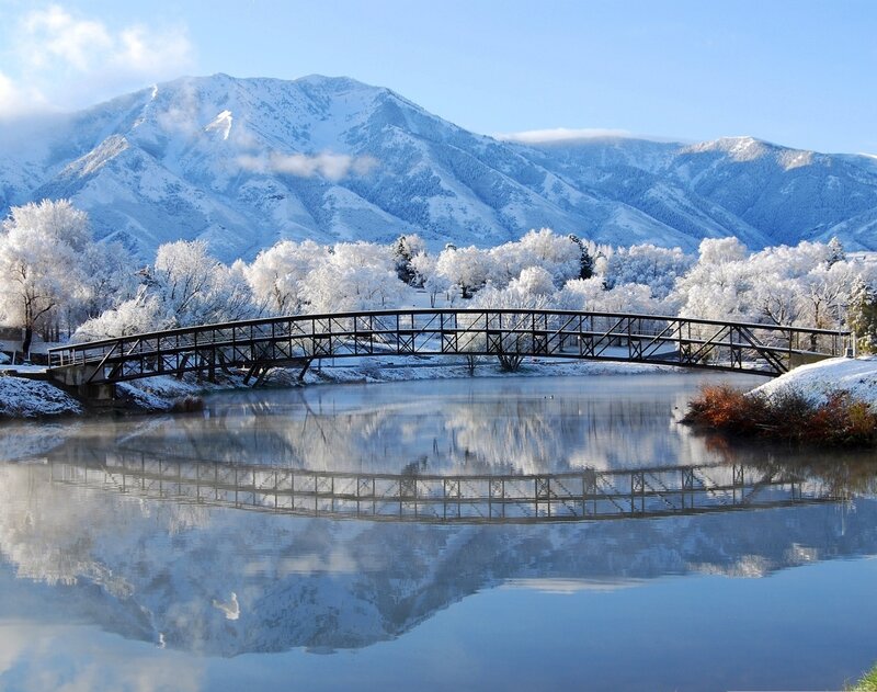 Frozen Bridge and Mountains — Blue