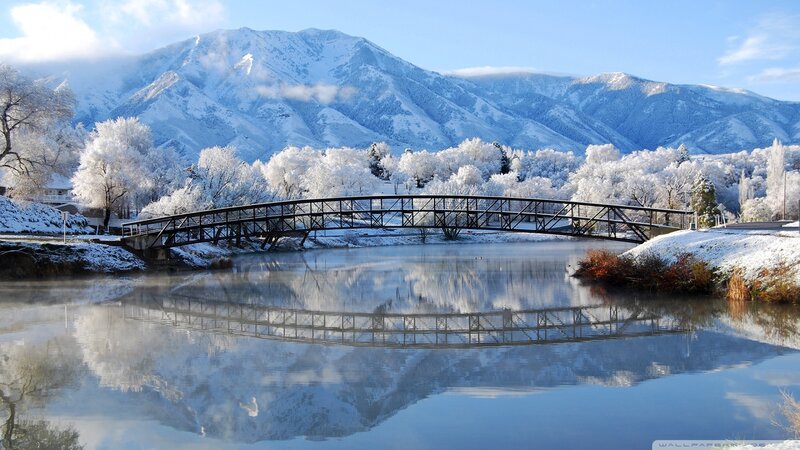 Frozen Bridge over River — Blue