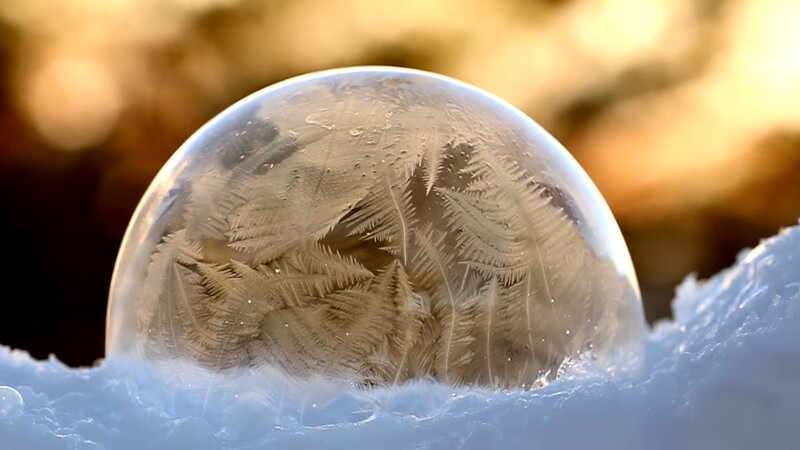 Frozen Bubble in Snow — White, Serene, Winter
