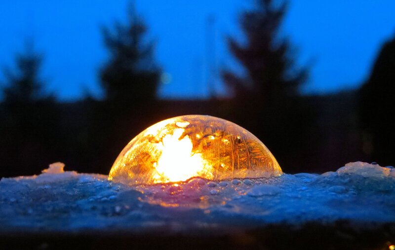 Frozen Bubble on Snow — Blue, Dramatic