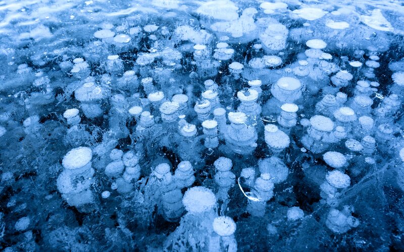Frozen Bubbles in Ice — Blue, Cold