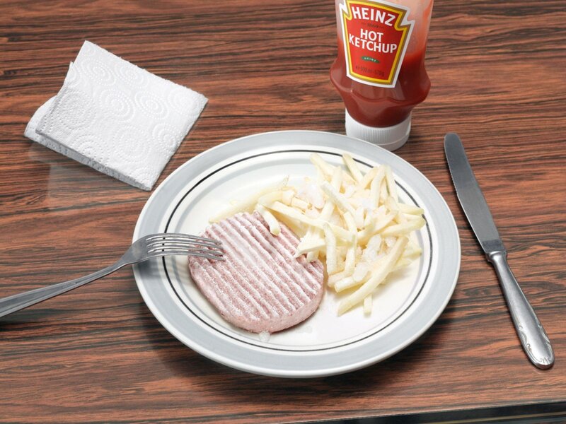 Frozen burger and fries meal