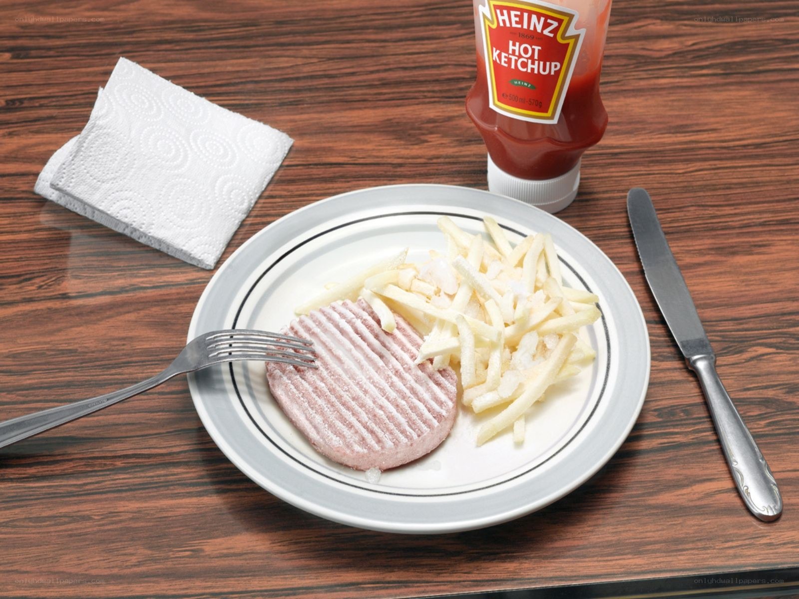 Frozen burger and fries meal