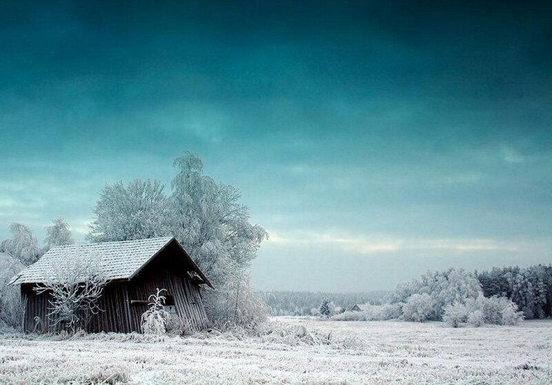 Frozen Cabin in Snow — Blue
