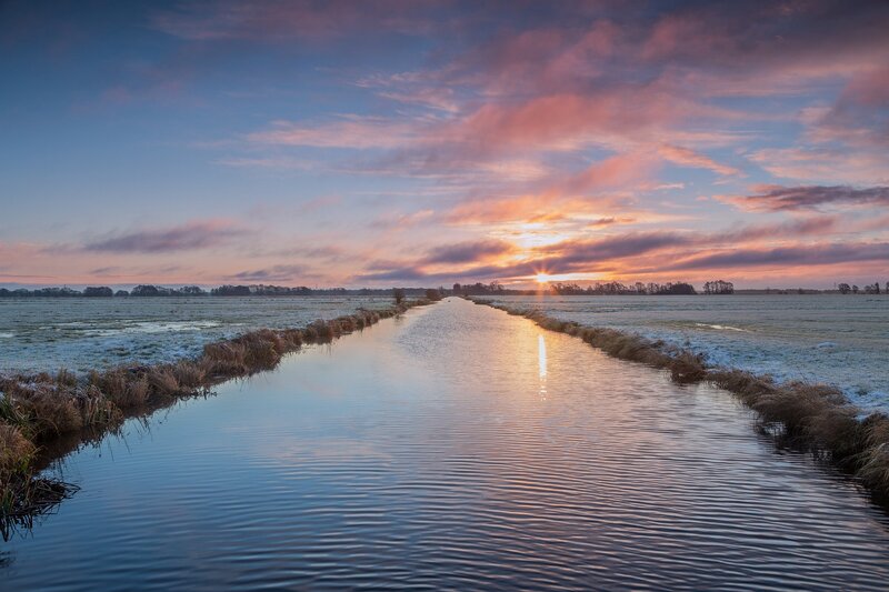 Frozen Canal at Sunrise — Blue