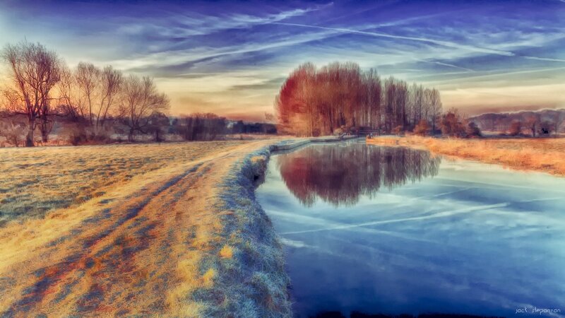 Frozen Canal at Sunrise