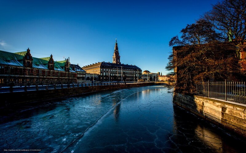 Frozen Canal in City — Blue