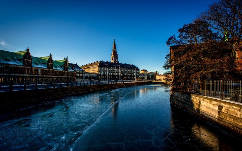 Frozen Canal in City