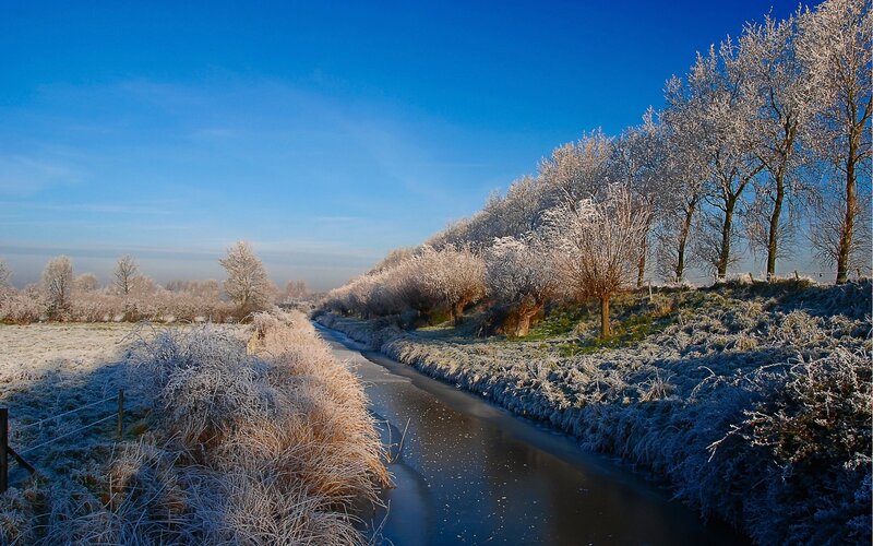Frozen Canal in Winter — Blue, Serene