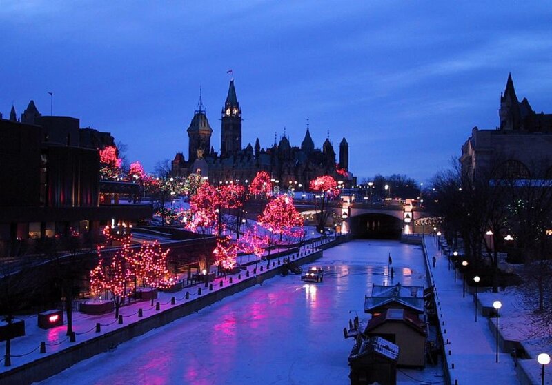 Frozen Canal with Lights