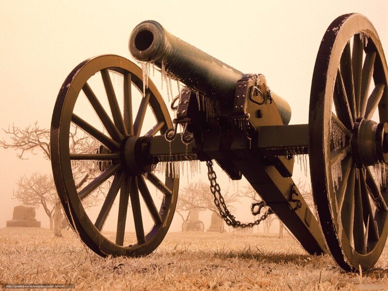 Frozen cannon on battlefield