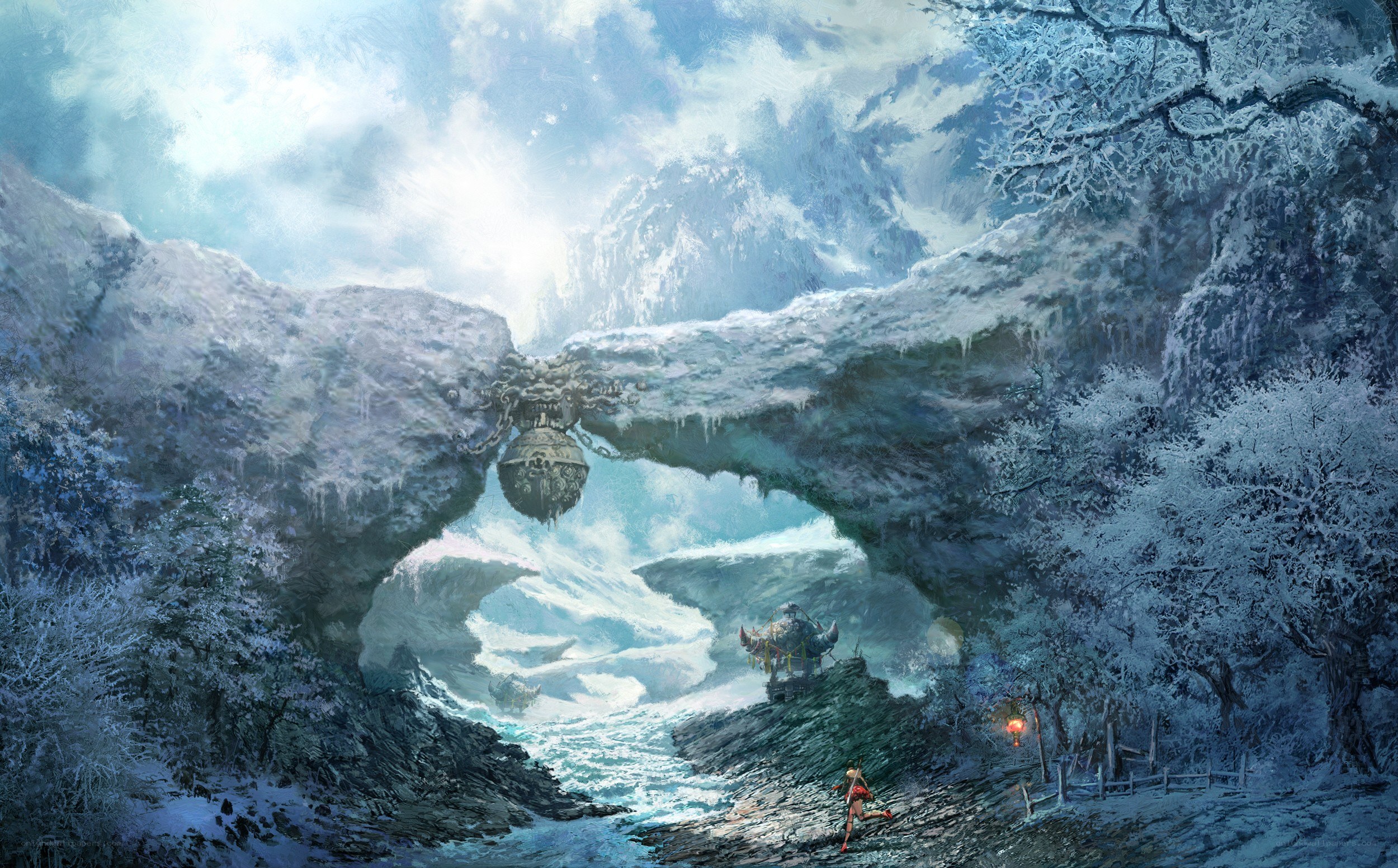 frozen canyon with airship