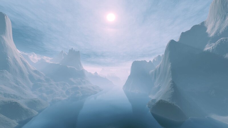 frozen canyon with sun
