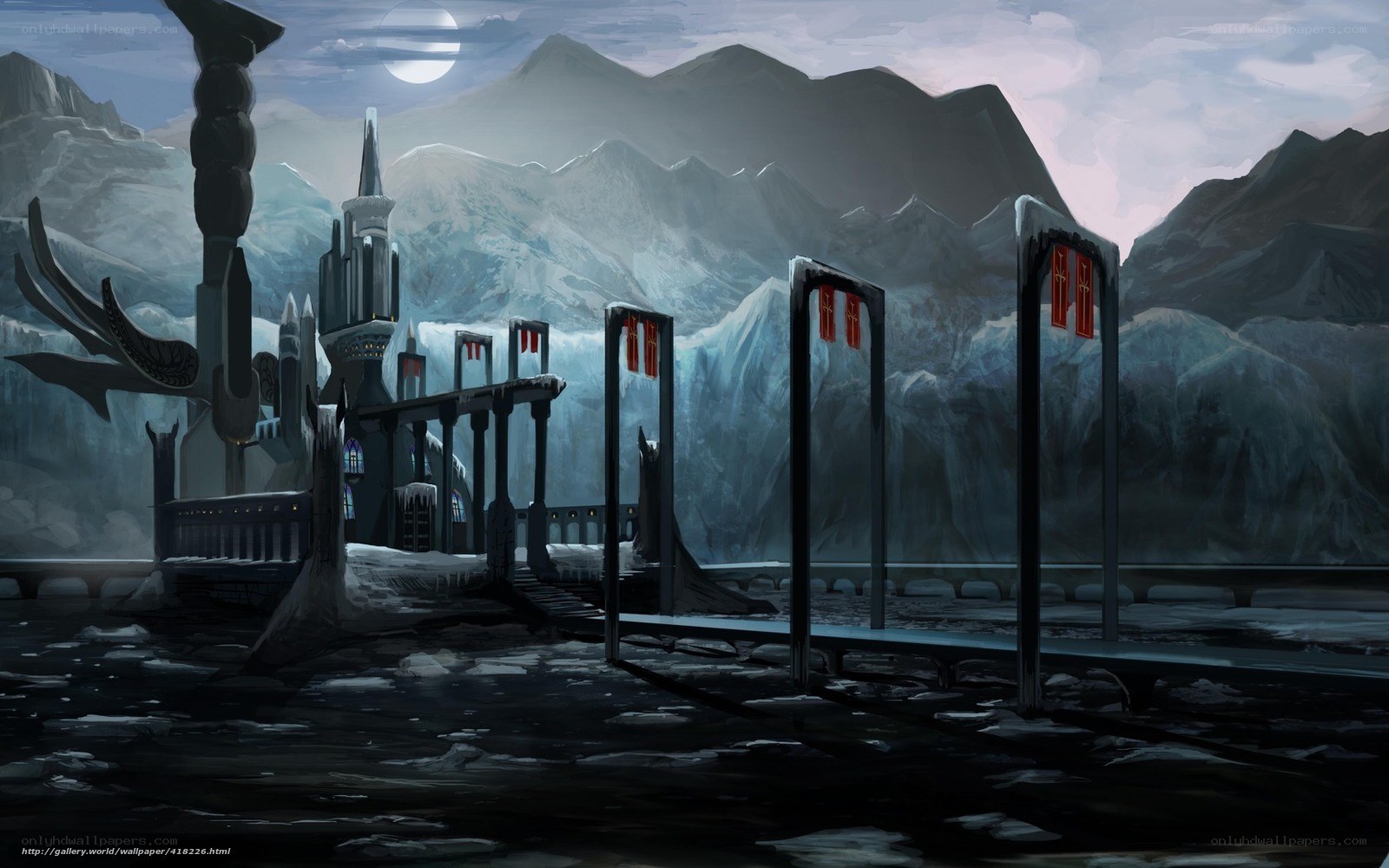 Frozen castle by moonlight
