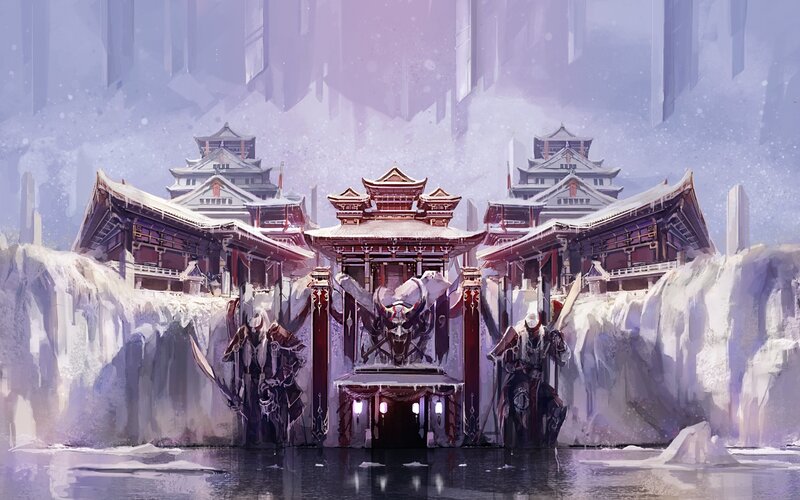 Frozen castle in a snowy landscape