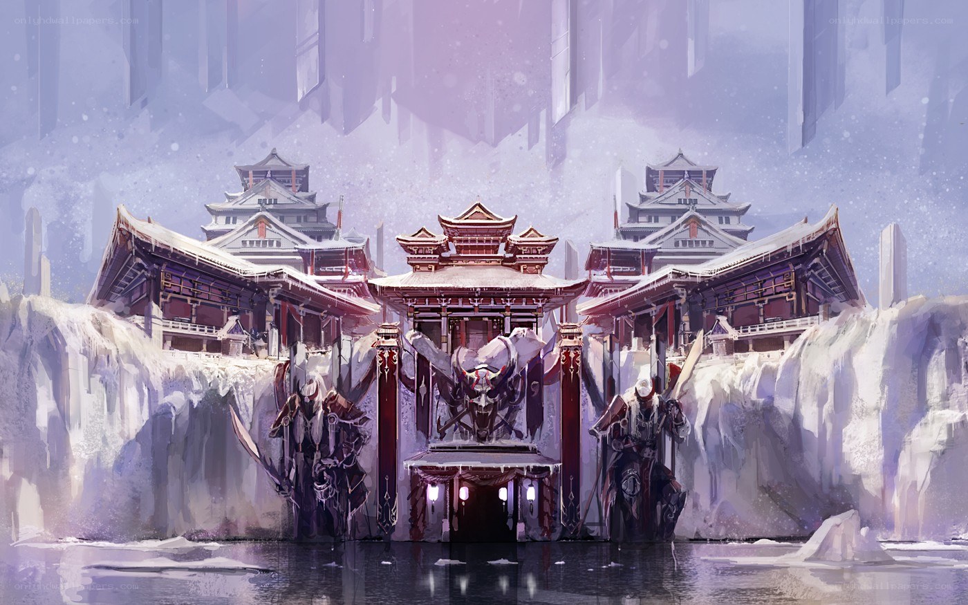 Frozen castle in a snowy landscape