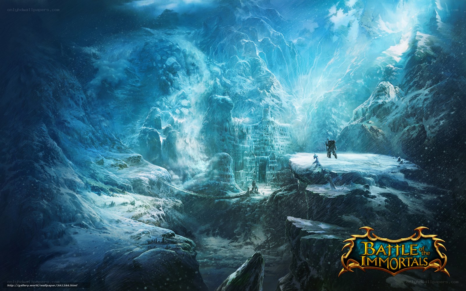 Frozen castle in icy canyon