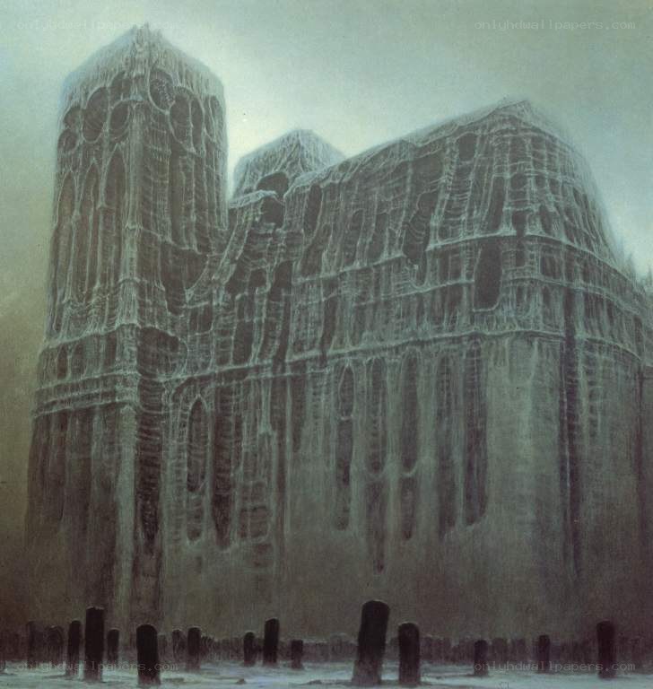 frozen cathedral in mist