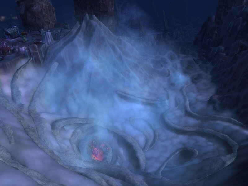 frozen cavern with glowing core