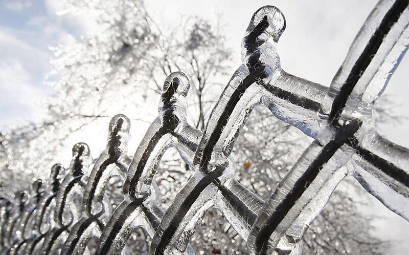 frozen chain-link fence