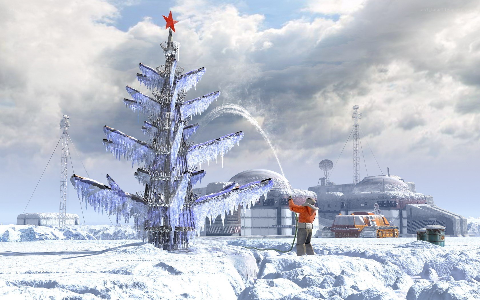 frozen christmas tree at research station