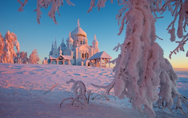 Frozen Church in Snow — White