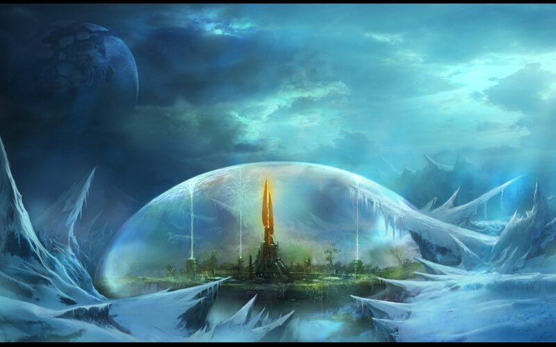 frozen city under a dome