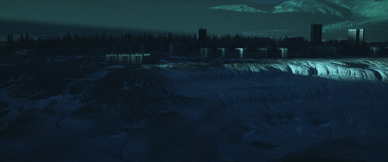 Frozen Cityscape at Night — Blue, Dramatic
