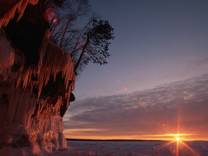 Frozen Cliff at Sunset — Orange, Dramatic