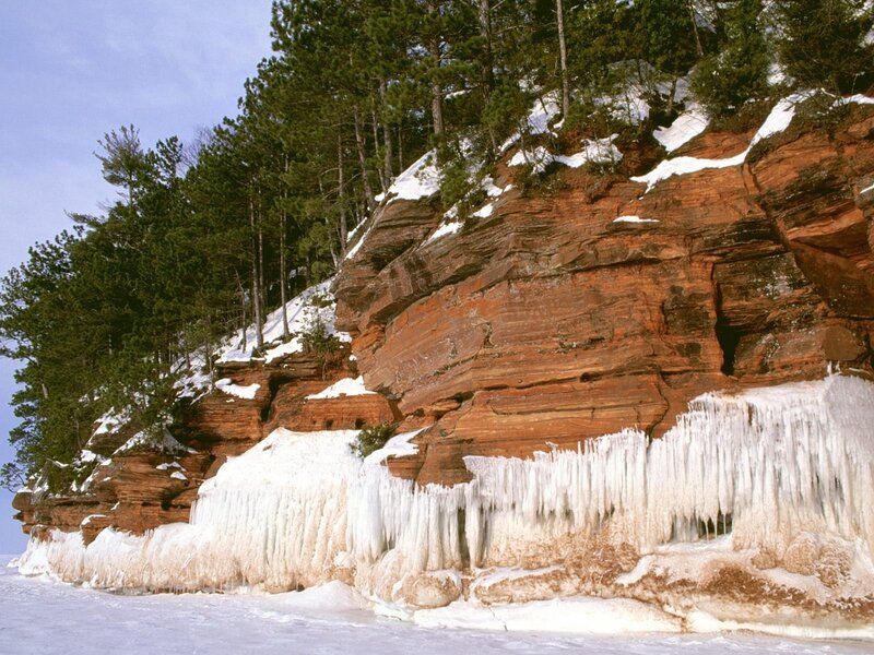Frozen cliffs with icicles