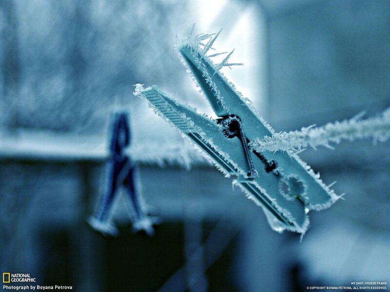 frozen clothespin on a line