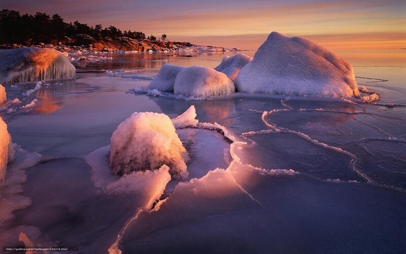 Frozen coastal sunset
