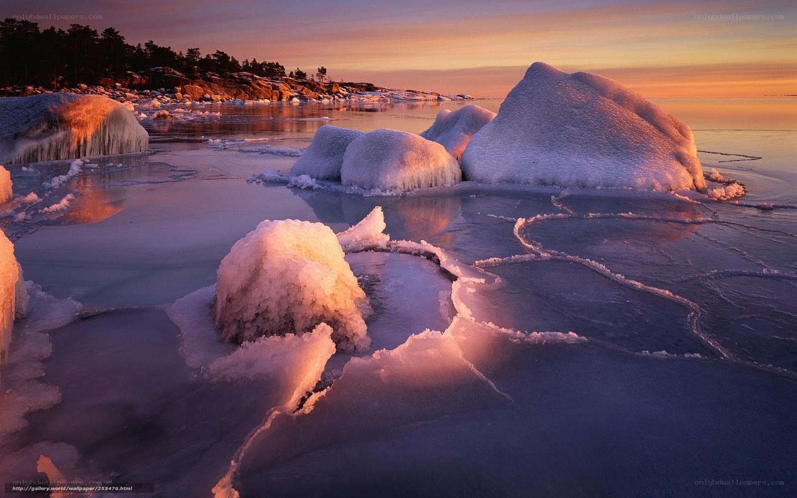 Frozen coastal sunset