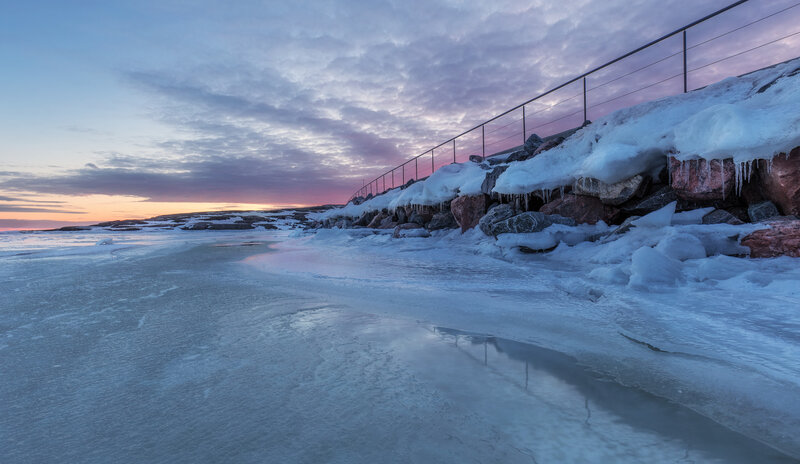 Frozen Coastline at Dusk — Blue