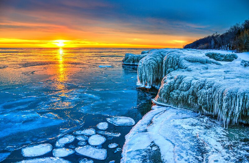 Frozen Coastline at Sunset — Blue, Dramatic