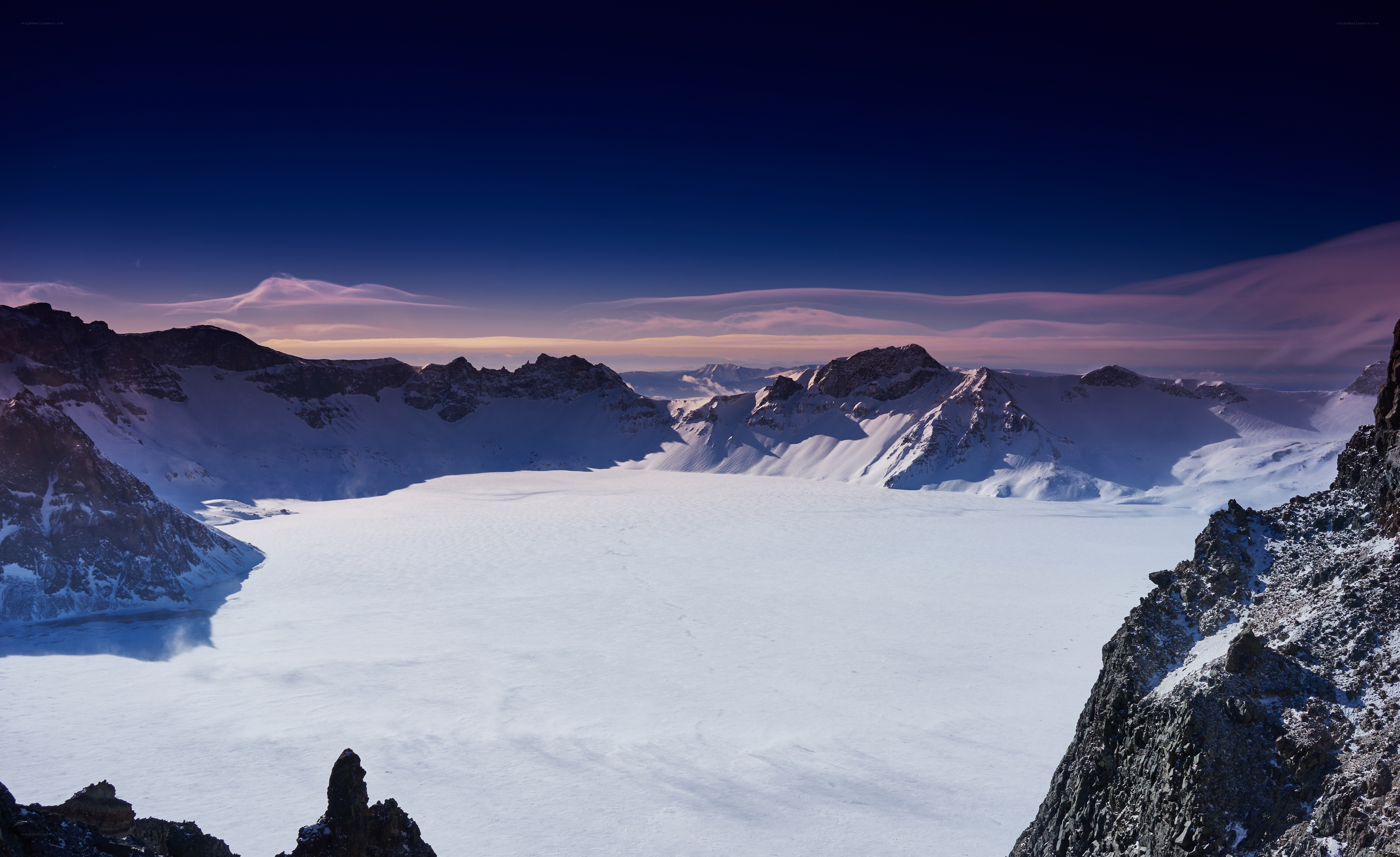 frozen crater at dawn