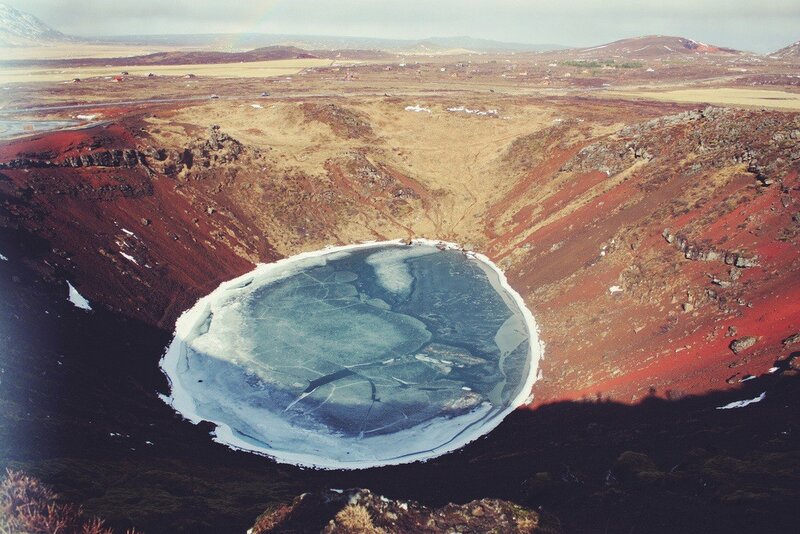 Frozen crater lake in Iceland