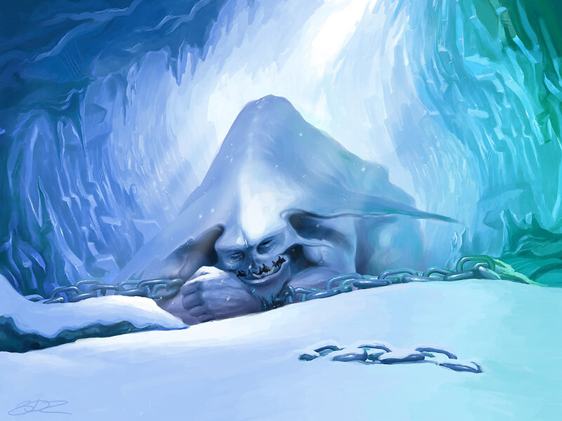 frozen creature in icy cave