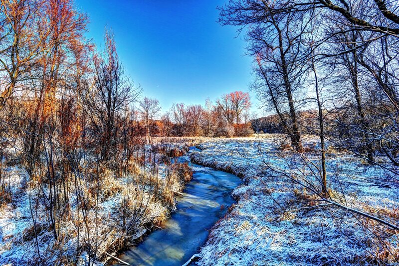 Frozen Creek in Winter — Blue