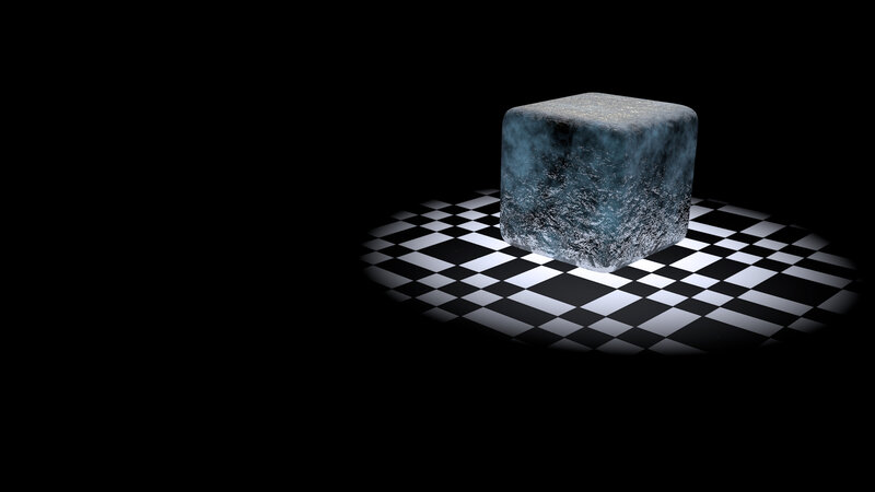 Frozen Cube on Checkered Floor