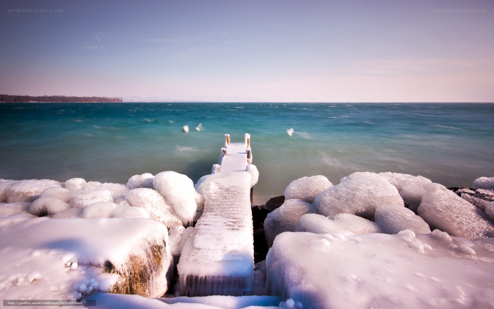 Frozen dock on a lake