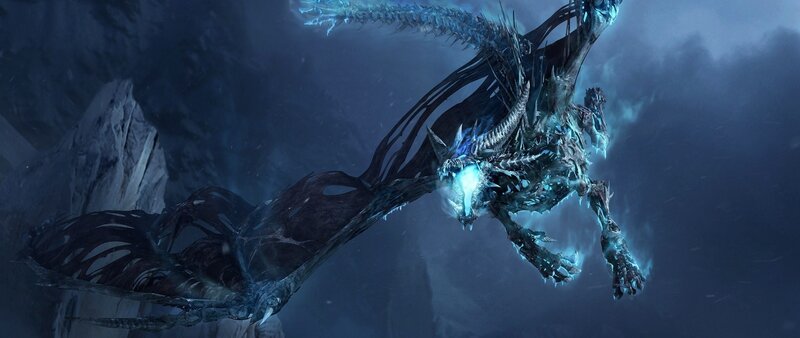 Frozen Dragon in Flight — Blue, Dramatic, Winter, Digital Art