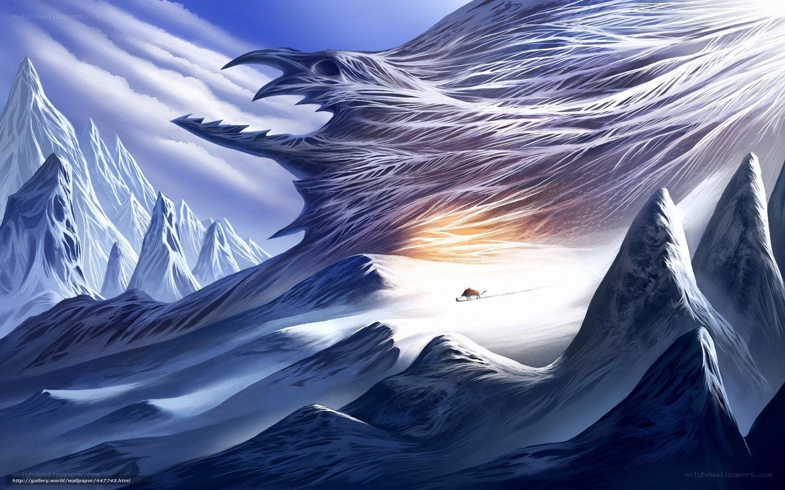 frozen dragon in snowy mountains