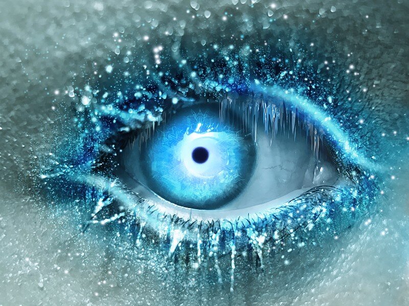 frozen eye with ice crystals