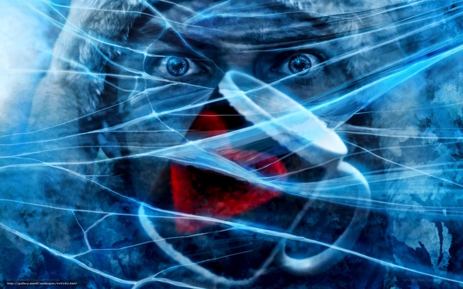frozen face with shattered glass
