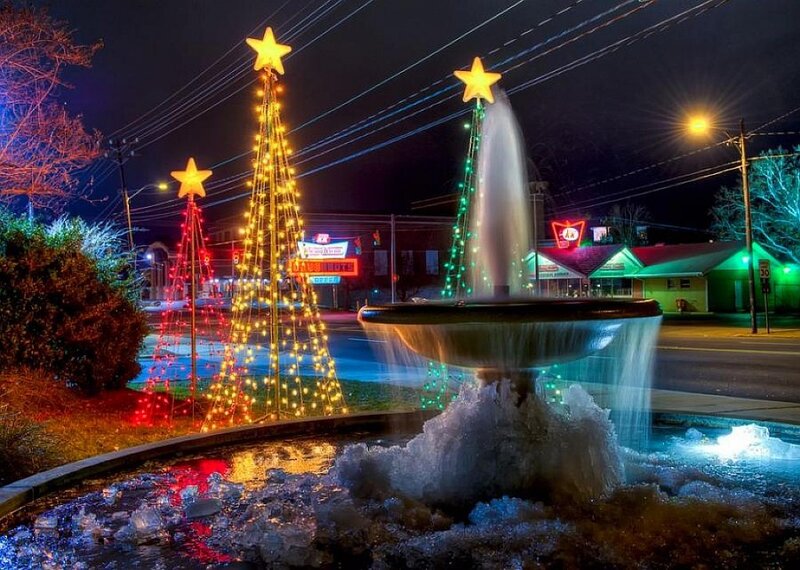 Frozen Fountain with Lights