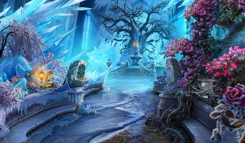 Frozen Garden with Flowers
